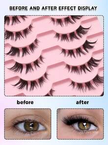 10 Pairs Of Fox Eyelashes, With Lengthened Outer Corners For A Seductive Look, D-Curl For Refined Curl, Made Of Faux Mink With Well-Defined Strands, Reusable And Beginner-Friendly,Eye Lashes,Natura Lashes,Lashes Cat Eye. Ideal For Daily Use, Christmas, Weddings, Dates, And Other Occasions Requiring A Polished Makeup Look, Making Them Gift Option. - 眼尾拉長款 - 查看 7