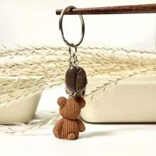 A Cute Teddy Bear Coffee Charm Keychain - Brown (Coffee Bean Color), Featuring A Metal Ring Closure - Perfect For Birthdays, Gifts For Coffee Lovers, Party Favors, Bag And Notebook Decorations - Stylish Accessory For Women, Fun Design, Durable Metal Ring. - 1 - 查看 4