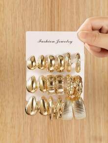 6-18pcs/Set Geometric Creative Earrings, Suitable For Daily Wear, Travel, Vacation. Great Gift For Couples, Lovers, Family, Friends, Mother's Day