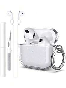 闪光耳机盒兼容 4 Pro、3、3、2、1，透明蓝牙耳机保护壳，带支架的柔软耳机套 - 閃透+筆+防丟繩 - 查看 9