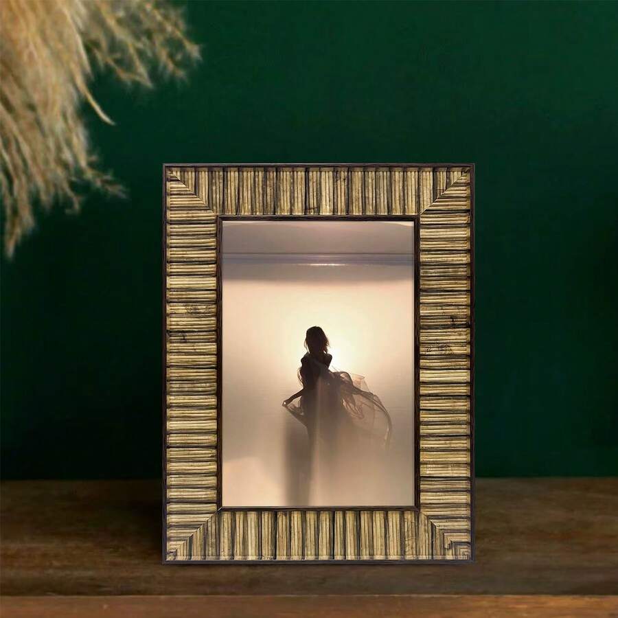 1pc Modern Vertical Line Classic Gallery Photo Frame, Yellow Wood Grain Frame, Photo Wall Decor, Fits 3.5x5", 4x6", 5x7", 6x8", 8x10" Photos, Horizontal Or Vertical Display, Suitable For Study, Bedroom, Living Room (Camera Not Included)