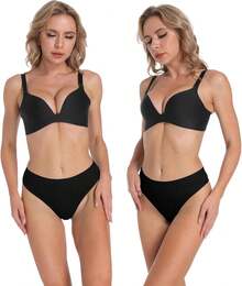 High Waisted Cotton Thongs For Women, Breathable Plus Size Multipack - Black*6 - View 8