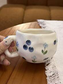 一套蓝莓图案陶瓷咖啡杯碟，手工简约欧式陶瓷杯碟，家用早餐杯碟，牛奶杯，果汁杯，下午茶杯，礼品杯碟 - 彩色 - 查看 15