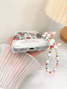 Kolorowy pleciony przezroczysty futerał ochronny na telefon z motywem świątecznym i łańcuszkiem, odpowiedni do modeli 14, 14 Pro, 14 Pro Max, 13, 13 Pro, 13 Pro Max, 11, 11 Pro Max, 12, 12 Pro, 12 Pro Max, XR, XS, 15, 15 Pro, 15 Pro Max, 16, 16 Pro, 16 Pro Max, 17, 17 Pro, 17 Air, 17 Pro Max, miękka obudowa na telefon z motywem kreskówkowym, odporna na upadki