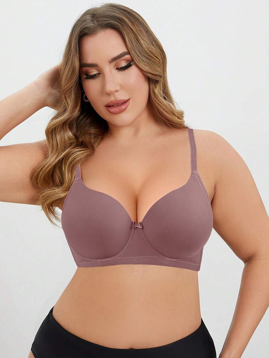 MIMILEMON Plus Size Pale Pink Women's Underwire Bra, Supportive & Comfortable - Dusty Pink - View 1