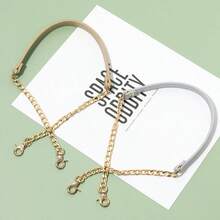 1pc Gold Metal Chain With Black PU Leather Strap - Fashionable & Versatile, Can Be Used As DIY Handbag & Shoulder Bag Accessory, Square Buckle Design, Suitable For Wallet Strap Or DIY Wallet Making - Multicolor - View 6
