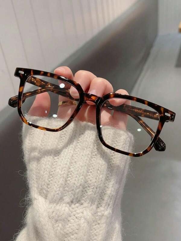 1 Pair Of Women's Vintage Square Full-Frame Leopard Print Blue Light Glasses,Made Of PC Material, Light,Y2K Style, Mobile Phone Accessories,Blue Light Glasses Women,Fake Glasses,Clear Glasses,Glasses Women,Christmas Accessories,Halloween Edit,Suitable For Daily Office Commuting,Back-To-School Season,Gaming,Looks Of Party,Campus Study.