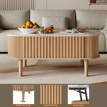 40" Lift Top Coffee Table With Storage, Faux Marble Tabletop & Solid Rubber Wood Legs, Mid-Century Modern Lift-Up Coffee Table For Living Room Natural Oak - Natural Oak - 查看 4