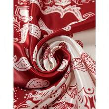 1PC Women's Red And White Paisley Printed Bandana Square Towel, 90CM 1 90cm Women's Luxury Scarf, Headscarf Silk Scarf, Fashion Printed Square Scarf, Four Seasons Versatile Casual Polyester Scarf - 紅白-1 - 查看 6