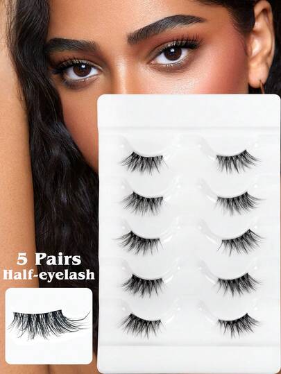 5 对半睫毛自然外观纤细蓬松猫眼外观自然短睫毛尾睫毛角睫毛 3/4 睫毛睫毛包条