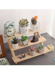1 Kệ trưng bày bằng gỗ nhiều tầng, Kệ để đồ trang sức, mỹ phẩm, cây cảnh, đồ trang điểm, phụ kiện tóc, đồ trang trí trên bàn - Màu be - Xem 2