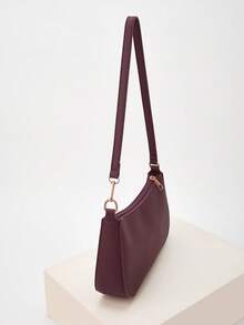 Sac baguette minimaliste à une épaule pour femme, convient pour les déplacements quotidiens - Rouge foncé - Voir 6