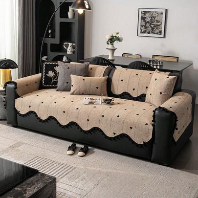 1 件心形图案波浪边沙发垫套，宠物友好型防刮沙发保护套，可机洗家居装饰，适用于 L 型组合沙发和 1/2/3/4 座沙发（单独出售），四季皆宜