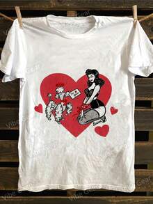 Retro Pin-Up Poodle Valentine's Day T-Shirt - Vintage Style Crew Neck Tee, Soft Cotton, Breathable Summer Top - Perfect Valentine's Day, Anniversary, Or Romantic Gift For Her, Girlfriend, Wife - trắng - Xem 1