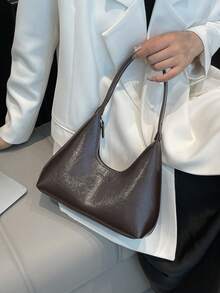 Geantă de umăr minimalistă coreeană din piele lăcuită cu model semilună, geantă de mână pentru femei, potrivită pentru cumpărături, portofel, birou, universitate, muncă, afaceri, navetă, activități în aer liber, călătorii și picnicuri