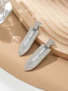 2pcs Rhinestone Traceless Hair Clips, Suitable For Festival, Daily Wear And Party Matching Street Claw Clips Hair Claws Hair Barrettes, School Stuff, Hair Accerssories - 銀色 - 查看 4