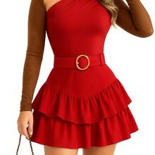 Shorts Women's Short Skirt With Ruffles In Layers Suplex Round Skirt Fashion Style For Parties, Clubbing And Everyday Life - 紅色 - 查看 2