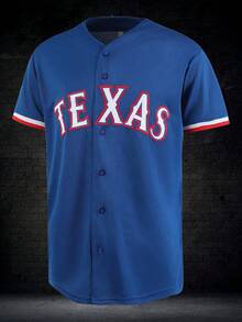 Atonmore Men's 6 Blue Baseball Jersey Casual Sports Shirt Button Embroidered Training Match Sports Shirt - 藍色 - 查看 1