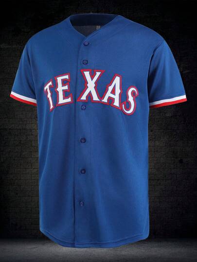 Atonmore Camiseta de béisbol casual de 6 azules para hombre, camisa deportiva con botones bordados para entrenamiento y partidos