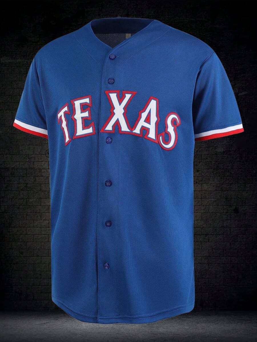 Atonmore Men's 6 Blue Baseball Jersey Casual Sports Shirt Button Embroidered Training Match Sports Shirt - 藍色 - 查看 1