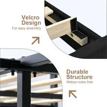Upholstered Bed Frame With Headboard, Linen Fabric Platform Bed Frame With Adjustable Headboard, Modern Bed Frame With Wooden Slats Support, No Box Spring Needed, Easy Assembly, Black, Twin/ Full/ Queen * Aesthetic Bedroom Furniture Instagrammable Bedroom Decor - 黑色 - 查看 4