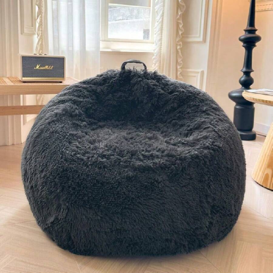 Fluffy Stuffed Animal Storage Bean Bag Cover (No Filler), Washable Ultra Soft Bean Bag Cover For Plush S Or Textile, Plush Shaggy Large Bean Bag For Adults  Teens, Dark Grey,23964983 - Dark Grey - View 1