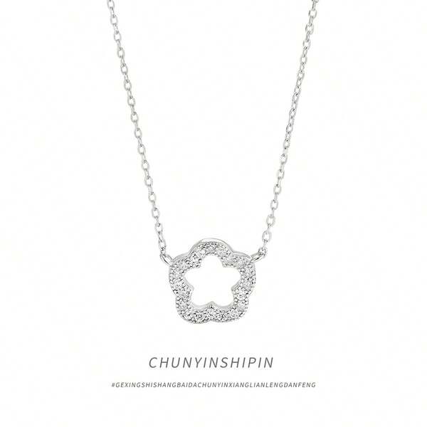 1 Stück S925 Sterling Silber elegante 5-Blatt Kleeblatt Halskette, modische Glücksblumen Choker Halskette geeignet für Frauen Partytragen