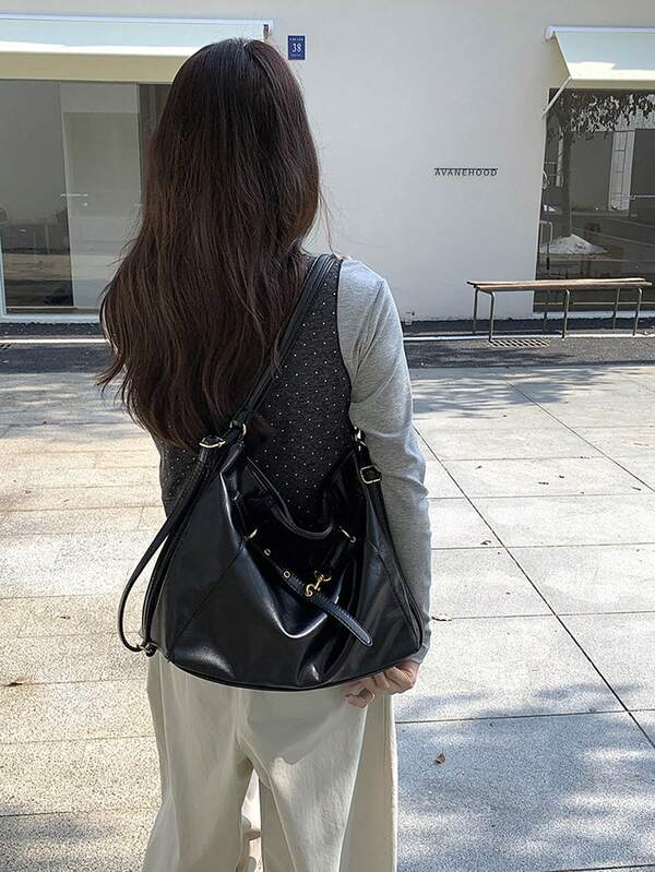 2025 Autumn/Winter New Fashion Simple Shoulder Tote Bag, Casual Large Capacity Backpack, Vintage Dual-Shoulder Bag