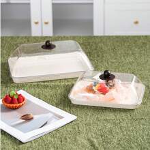 Plastic PET Material, Multi-Size Rectangular Display Trays With Dustproof Lid Cover, Unbreakable, Reusable Fruit Plate, Dessert, Snack, Cake Tray, Suitable For Various Festivals, Weddings, Parties, Banquets - Milky White - View 6