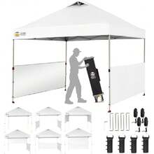 10x10 Pop Up Canopy Tent  Canopy With 150D Silver Coated Fabric Including 2 Half Sidewalls, 4 Ropes, 8 Stakes, 4 Weight Bags, STO 'N Go Bag, White,23950448 - 白色 - 查看 1