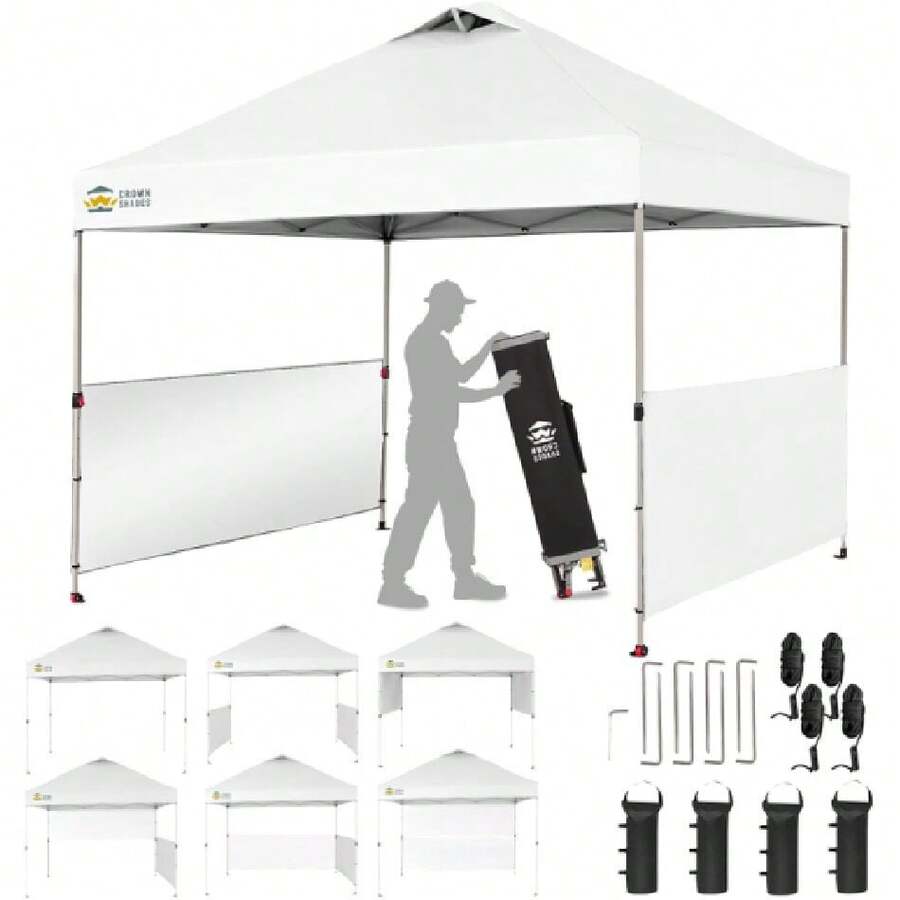 10x10 Pop Up Canopy Tent Canopy With 150D Silver Coated Fabric Including 2 Half Sidewalls, 4 Ropes, 8 Stakes, 4 Weight Bags, STO 'N Go Bag, White,23950448 - 白色 - 查看 1