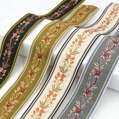 10 Yards Vintage Embroidery Flower Jacquard Ribbon Satin Ribbon, 4.2CM Wide, Sewing Accessories Supplies, Suitable For Diy Clothing Edging, Making Crafts Hair Accessories, Home Decorations, Women's Underwear Production