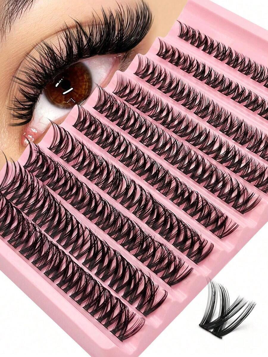 150Pcs D Curl Eyelash Clusters Wispy Voluminous And Lightweight Individual Lashes, Natural Look Lashes Fluffy Cluster Lashes DIY Eyelash Extension Women's Eye Makeup, Beginner Friendly, Reusable Lash Clusters, Eyelash Clusters, Individual Eyelashes, Lashes, Fake Lashes - 黑色 5 - 查看 1