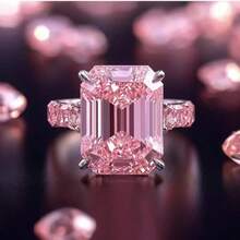 优雅奢华浪漫公主订婚戒指，镶嵌耀眼粉色方形合成方晶锆石，时尚女士订婚戒指，适合日常、派对、节日礼物 - 銀色+粉紅色水晶鋯石 - 查看 6