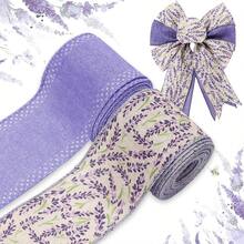 Lavender Wired Edge Ribbon Purple Flower Craft Ribbon Spring Suer Floral Fabric Ribbon For Wreath Bow Making DIY Crafts Wrapping Party Dr Supplies, 2 Rolls, 20 Yard,23939725 - 金色 - 查看 1