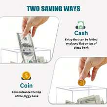 Lockable Acrylic Piggy Bank, Desktop Decoration, Christmas Or Halloween Gift, Comes With Two Keys - Clear - View 3