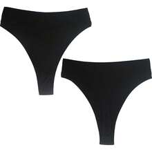 High Waisted Cotton Thongs For Women, Breathable Plus Size Multipack - Black*6 - View 7