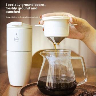 1 件便携式浓缩咖啡机，带 Type-C 接口，紧凑型咖啡机，1500mAh 长电池寿命，自加热，冷热冲泡，研磨/冲泡，适用于房车、户外、徒步旅行和办公室