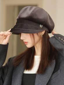 1 pezzo Cappello ottagonale versatile di colore unito in stile britannico, nuovo berretto da basco per autunno/inverno, circonferenza testa piccola, adatto per uso quotidiano