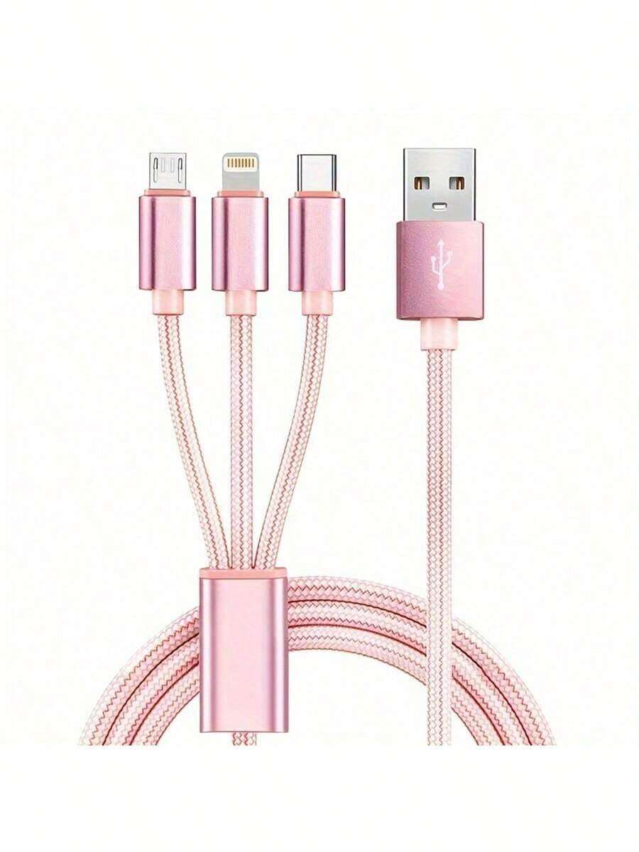 Cable de carga rápida 3 en 1, compatible con iPhone, teléfonos con puerto Type-C, teléfonos Android. Cable de carga USB trenzado de nailon, conector USB universal de carga rápida a Lightning/Type-C/Micro USB, compatible con Samsung y talla grande, cable de datos de carga rápida USB, cable de carga multifunción, cable de carga colorido Type-C/Micro, regalo de Navidad/regalo para el hogar