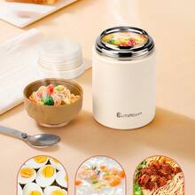 Thermal Food Container, 500ml And 1050ml With 2 Colors Options Black And White, Stainless Steel Food Warming Container, Leak-Proof, Includes Spoon, Hot For 12 Hours, Cold For 12 Hours - White - View 3