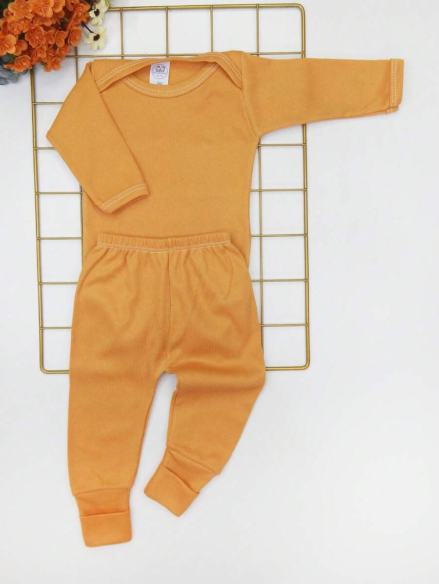 2 Piece Newborn Baby Set Long Sleeve Summer Ribbed Knit / Random - 彩色 - 查看 1