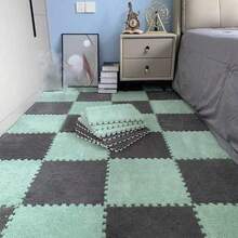 44 Pieces, Carpet Square Puzzle Floor Mats, Plush Interlocking Carpet Tiles, Non-Slip EVA Foam Puzzle Floor Tiles, Building A  Area For The Bedroom Game Room, Wall Stickers, Wall Decor 3D Wall Panels, Wall Stickers - 薄荷綠+灰色 - 查看 1