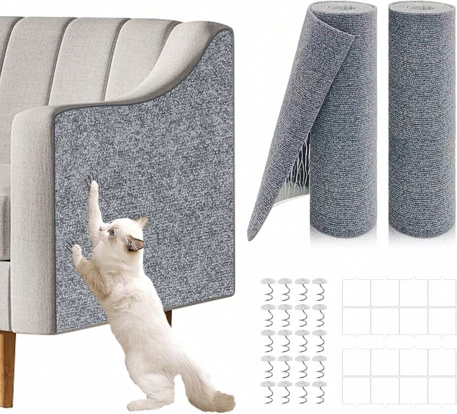 2 Pcs 39.4"X15.8" Cat Scratch Mat, Cat Scratch Couch Furniture Protector, Triable Self-Adhesive Cats Scratch Pads, DIY Cat Scratcher For Wall Protector And Covering Cat Tower ( Grey),23942246 - 淺灰色 - 查看 1