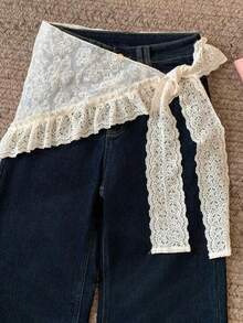 蕾丝三角头巾配腰带，甜美田园风精致蕾丝头巾搭配裤腰带 - 彩色 - 查看 3