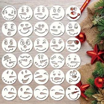 30 件可重复使用的雪人脸部彩绘模板，适用于 DIY 圣诞节、派对、绘画、家居装饰