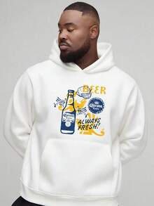 Men's Hoodie, Corona Beer Theme, Corona Extra, _BEER ALWAYS FRESH!_ Slogan, Beer Bottle + Lemon Pattern, Printed Hoodie, Comfortable And Soft, Ideal For Gift-Giving Holidays, Machine Washable,Fall Hoodies,Men's Fall Clothes,Street Wear,Halloween,Mens Hoodies,Y2k Clothes,Jesus Hoodie,Thanksgiving Day,Nightmare Before Christmas,Christmas - 白色 - 查看 1