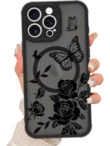 Magnetic For IPhone 15 Case [Compatible With MagSafe] Cute Cool Butterfly Print Pattern Design, Slim Bumper Transluct Matte Protective Case Cover For Wom Girls, Dark Purple2025.1apple006 - Black Butterfly - View 2