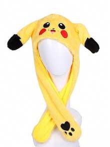 Cartoon Pikachu Pokemon Same Style Pikachu Hat With Moving Ears, Autumn And Winter New Rabbit Fur Plush Hat With Black Brown Ears