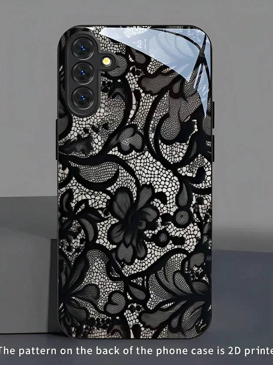 Black Lace Pattern High-Quality Tempered Glass Craftsmanship Phone Case Suitable For Compatible With Compatible With Galaxy S25/24/23/22/21/20/10 Ultra/FE+,Note20,/Ultra,A70/56/55/54/53/52/51/36/35/34/32/26/25/24/23/16/15/14/06/05/03, As Well As, Iphone17,16, 15, 14, 13, 12, 11, Air,PRO MAX, PLUS - Nhiều màu - Xem 1